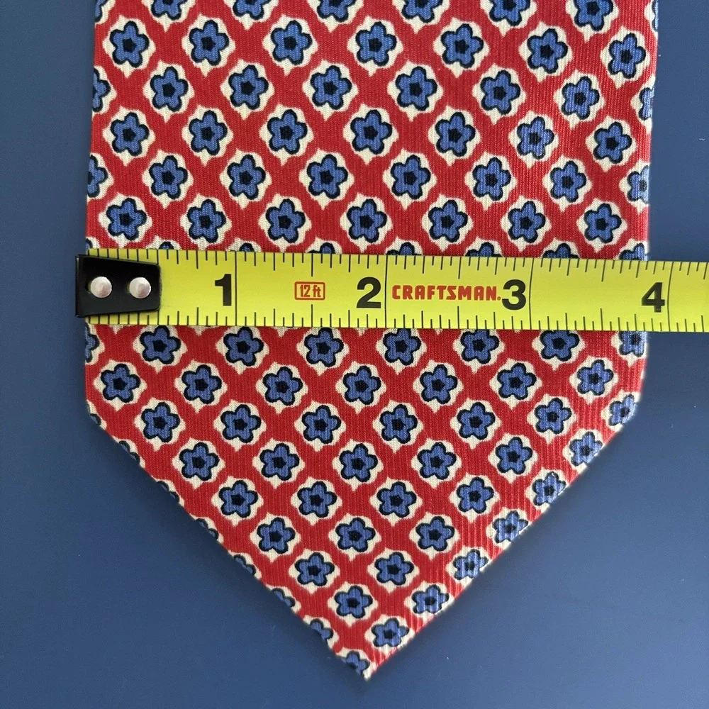 Banana Republic Italy 100% Silk Necktie Red Blue Floral Geometric Classic Office